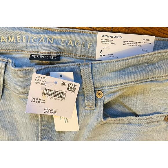 NWT American Eagle Kick Boot Crop Next Level Stretch Women’s 6 $60 Light Wash - Picture 4 of 8